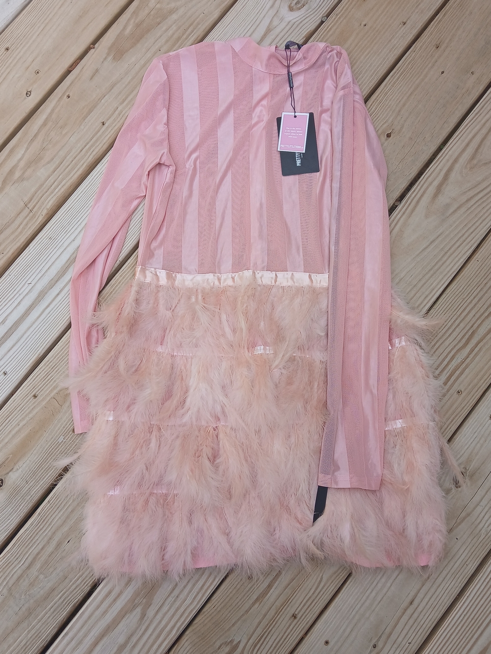 Pink Feathered Long Sleeve Mini Dress